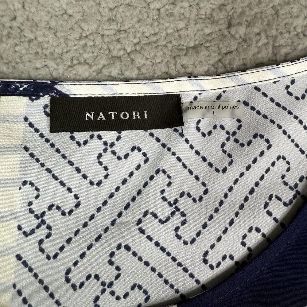 Natori Kabuki Pajama Set Womens L Indigo Floral Print 2-Piece Lounge Sleep NWT